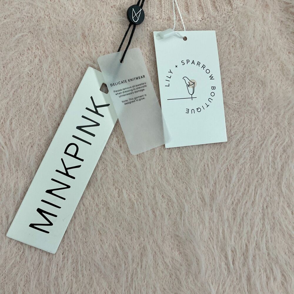 NWT Mink Pink Millie Fluffy Knit Tee Women L Blush Pink Short Sleeve Sweater - Picture 5 of 12
